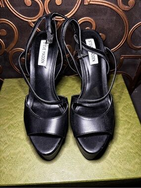 Steve Madden Black Strappy Platform Heels